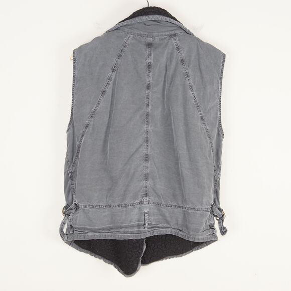 NSF Washed Gray Oversized Utility Vest Sherpa Lined Womens Sz M - Picture 2 of 8